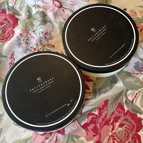 POTTERY BARN Cocktail Plate Set-of-4 White Porcelain Black "Cocktail Quotations" - Picture 15 of 15